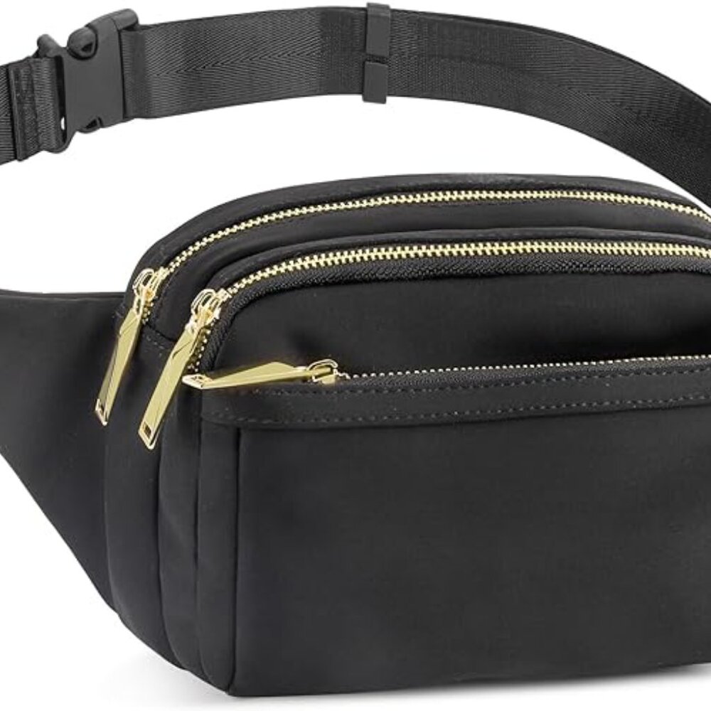 Black Belt Bag / Fanny Pack with Gold Details